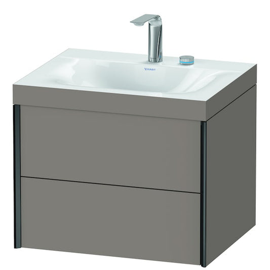 Duravit Xviu 24" x 20" x 19" Two Drawer C-Bonded Wall-Mount Vanity Kit With Two Tap Holes, Basalt (XV4614EB243C)