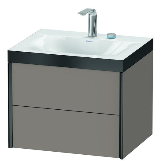 Duravit Xviu 24" x 20" x 19" Two Drawer C-Bonded Wall-Mount Vanity Kit With Two Tap Holes, Basalt (XV4614EB243P)