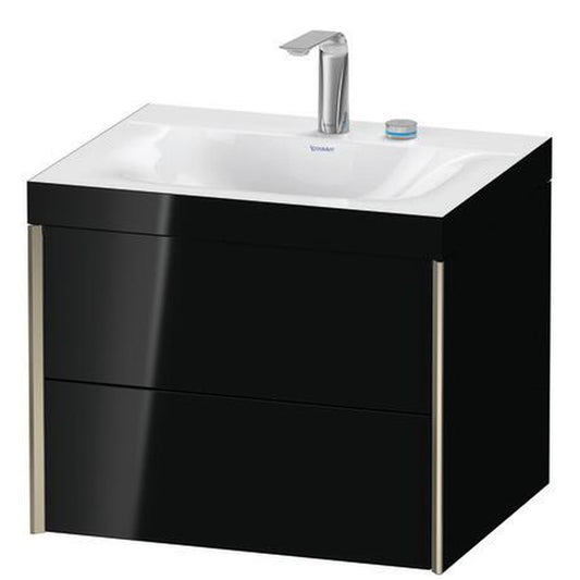 Duravit Xviu 24" x 20" x 19" Two Drawer C-Bonded Wall-Mount Vanity Kit With Two Tap Holes, Black (XV4614EB140C)