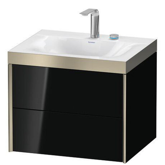 Duravit Xviu 24" x 20" x 19" Two Drawer C-Bonded Wall-Mount Vanity Kit With Two Tap Holes, Black (XV4614EB140P)