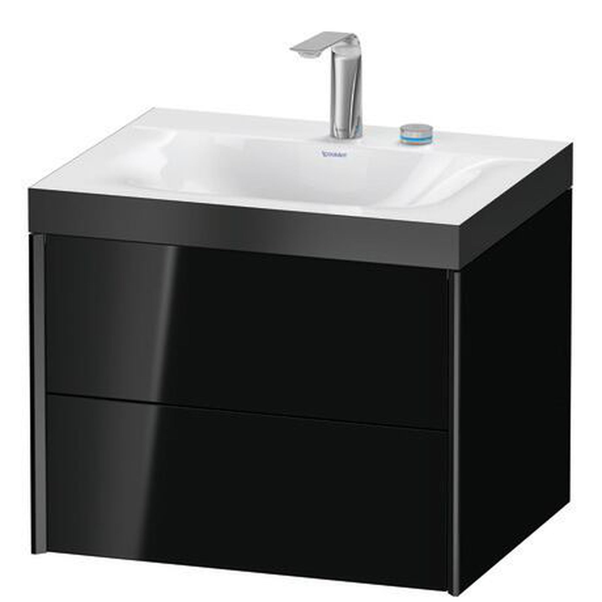 Duravit Xviu 24" x 20" x 19" Two Drawer C-Bonded Wall-Mount Vanity Kit With Two Tap Holes, Black (XV4614EB240P)