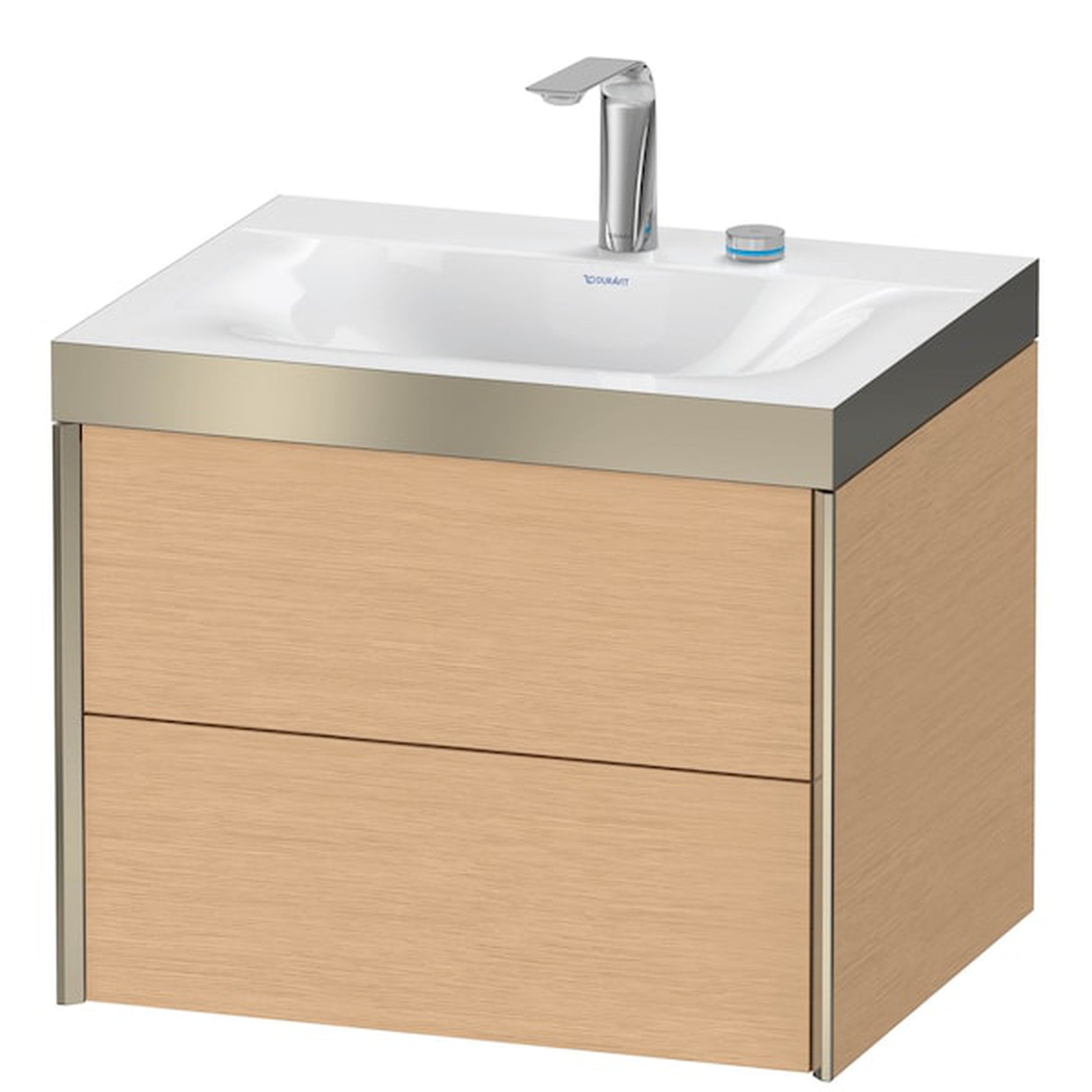 Duravit Xviu 24" x 20" x 19" Two Drawer C-Bonded Wall-Mount Vanity Kit With Two Tap Holes, Brushed Oak (XV4614EB112P)