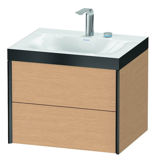 Duravit Xviu 24" x 20" x 19" Two Drawer C-Bonded Wall-Mount Vanity Kit With Two Tap Holes, Brushed Oak (XV4614EB212P)