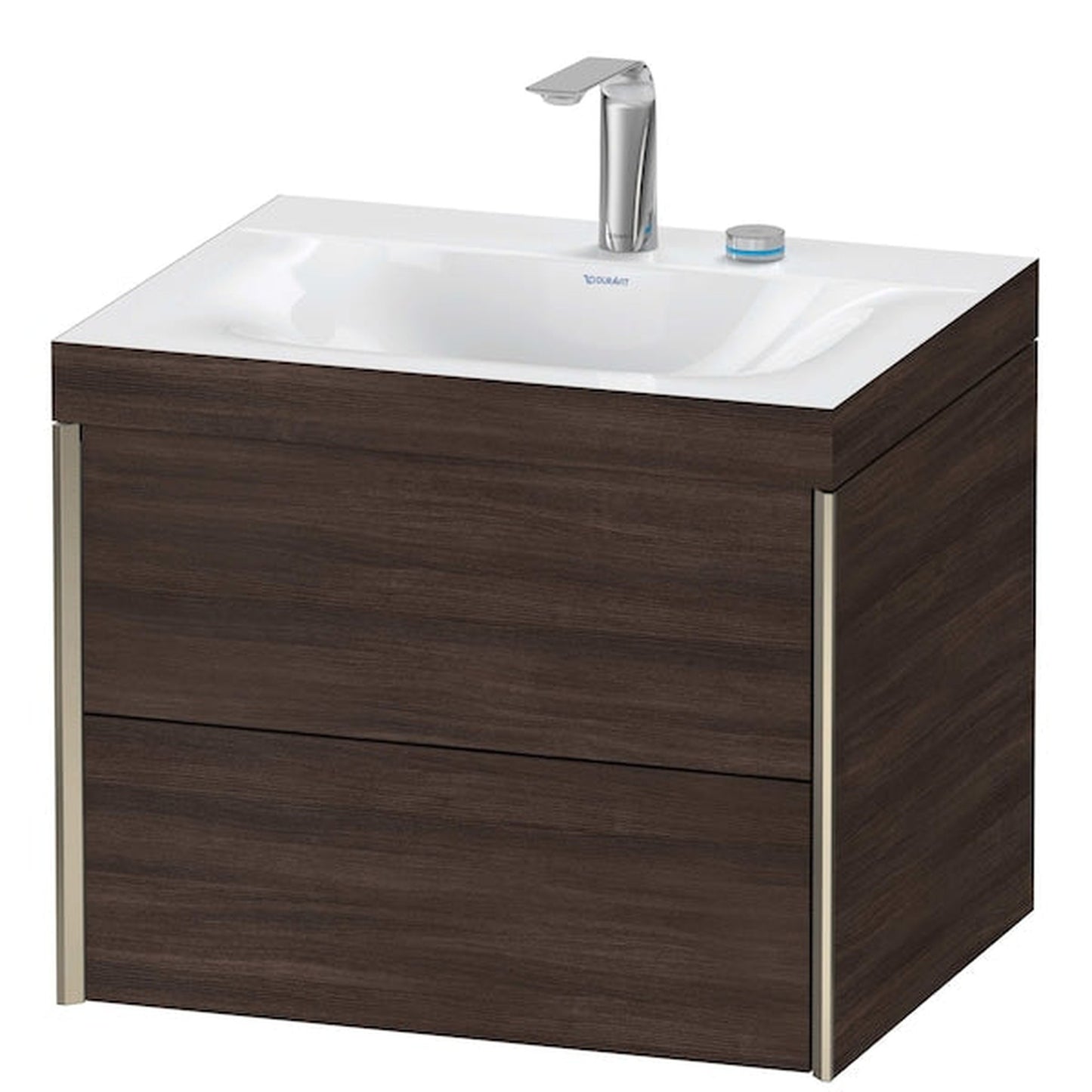Duravit Xviu 24" x 20" x 19" Two Drawer C-Bonded Wall-Mount Vanity Kit With Two Tap Holes, Chestnut Dark (XV4614EB153C)