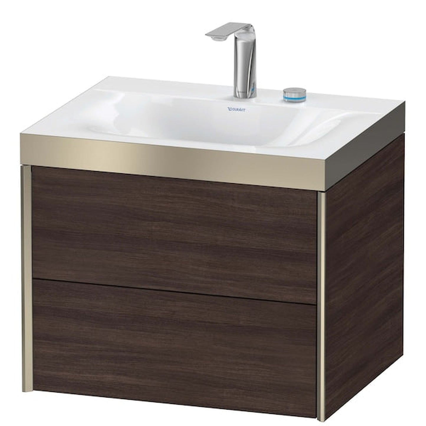 Duravit Xviu 24" x 20" x 19" Two Drawer C-Bonded Wall-Mount Vanity Kit With Two Tap Holes, Chestnut Dark (XV4614EB153P)
