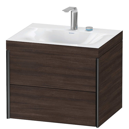Duravit Xviu 24" x 20" x 19" Two Drawer C-Bonded Wall-Mount Vanity Kit With Two Tap Holes, Chestnut Dark (XV4614EB253C)