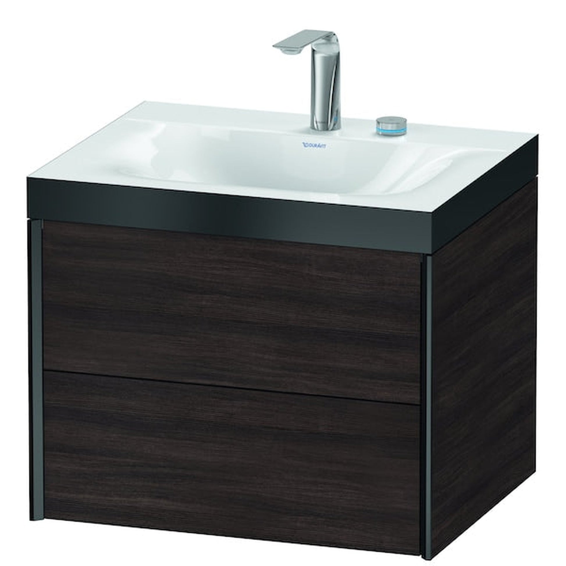 Duravit Xviu 24" x 20" x 19" Two Drawer C-Bonded Wall-Mount Vanity Kit With Two Tap Holes, Chestnut Dark (XV4614EB253P)