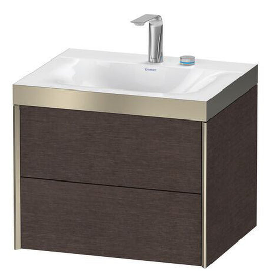 Duravit Xviu 24" x 20" x 19" Two Drawer C-Bonded Wall-Mount Vanity Kit With Two Tap Holes, Dark Brushed Oak (XV4614EB172P)