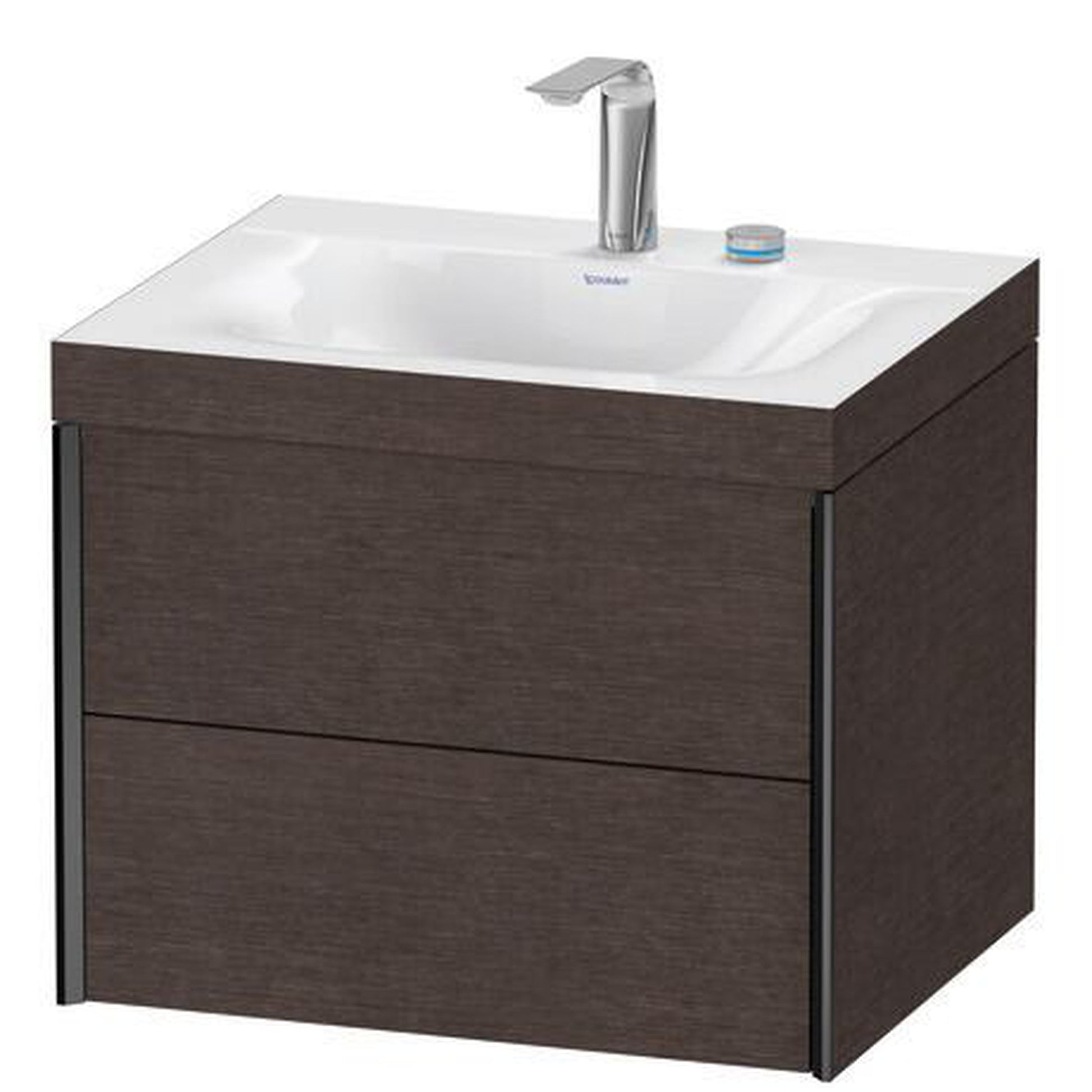 Duravit Xviu 24" x 20" x 19" Two Drawer C-Bonded Wall-Mount Vanity Kit With Two Tap Holes, Dark Brushed Oak (XV4614EB272C)