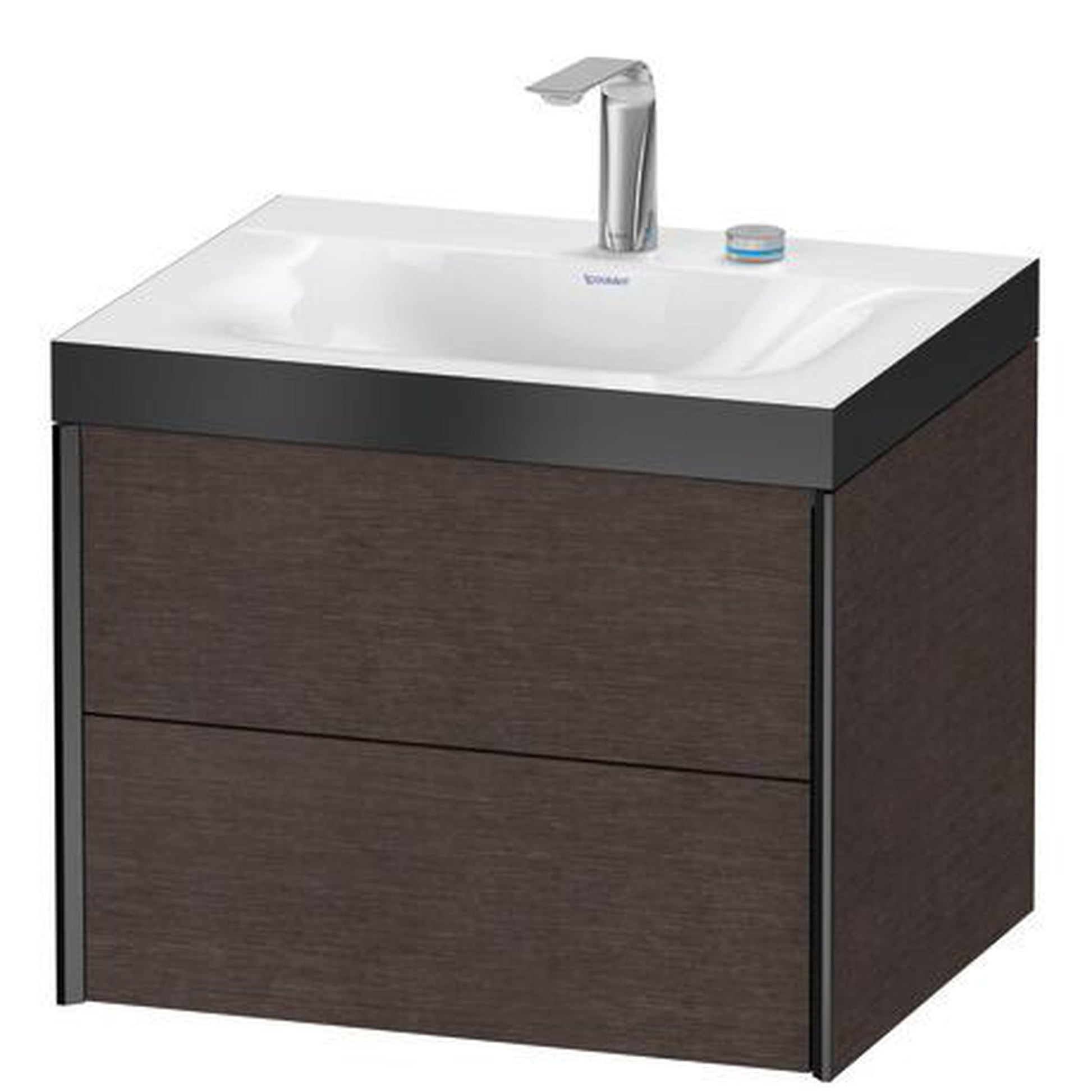 Duravit Xviu 24" x 20" x 19" Two Drawer C-Bonded Wall-Mount Vanity Kit With Two Tap Holes, Dark Brushed Oak (XV4614EB272P)