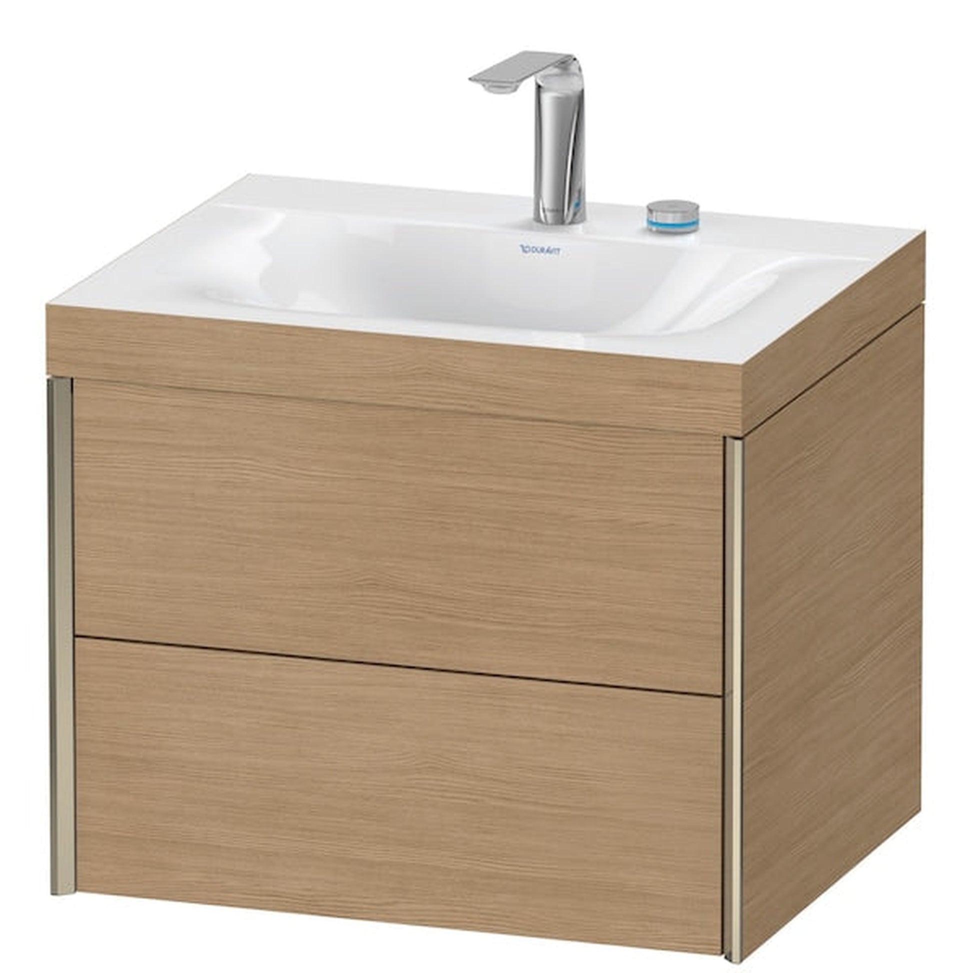 Duravit Xviu 24" x 20" x 19" Two Drawer C-Bonded Wall-Mount Vanity Kit With Two Tap Holes, European Oak (XV4614EB152C)