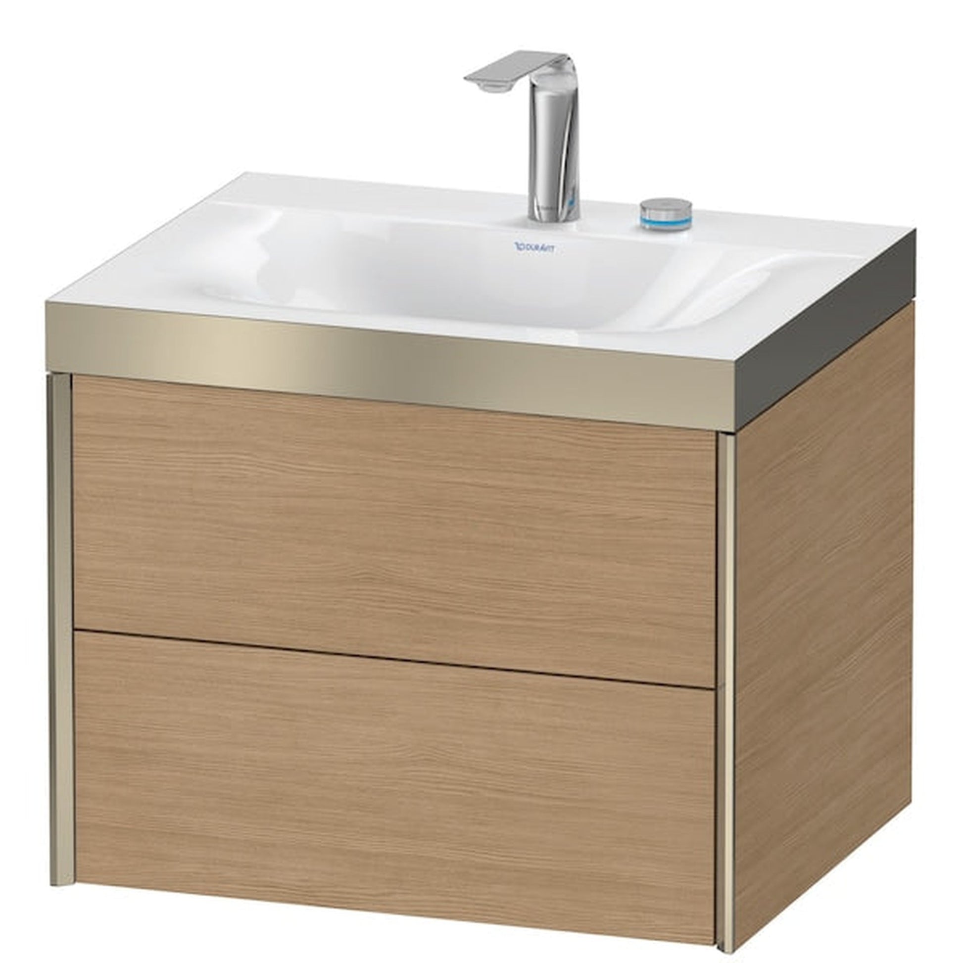 Duravit Xviu 24" x 20" x 19" Two Drawer C-Bonded Wall-Mount Vanity Kit With Two Tap Holes, European Oak (XV4614EB152P)