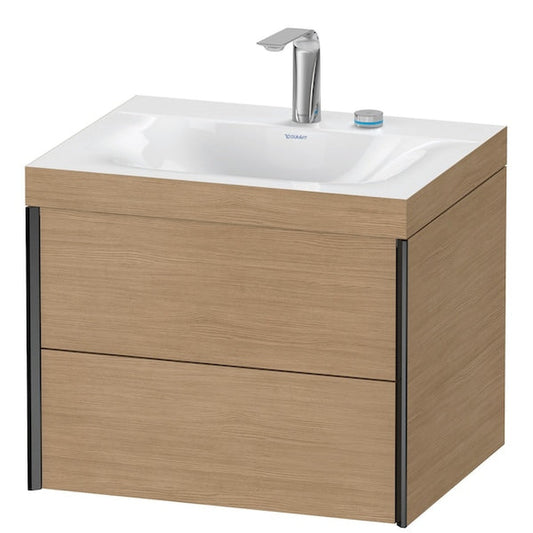 Duravit Xviu 24" x 20" x 19" Two Drawer C-Bonded Wall-Mount Vanity Kit With Two Tap Holes, European Oak (XV4614EB252C)