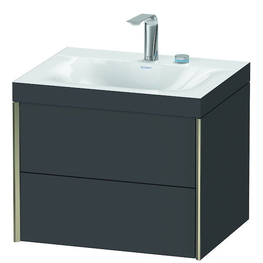 Duravit Xviu 24" x 20" x 19" Two Drawer C-Bonded Wall-Mount Vanity Kit With Two Tap Holes, Graphite (XV4614EB149C)