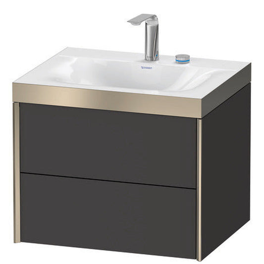 Duravit Xviu 24" x 20" x 19" Two Drawer C-Bonded Wall-Mount Vanity Kit With Two Tap Holes, Graphite (XV4614EB180P)