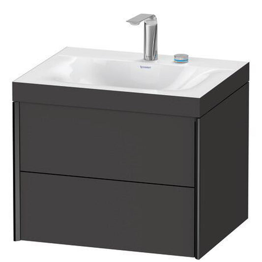 Duravit Xviu 24" x 20" x 19" Two Drawer C-Bonded Wall-Mount Vanity Kit With Two Tap Holes, Graphite (XV4614EB280C)