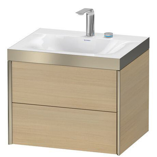 Duravit Xviu 24" x 20" x 19" Two Drawer C-Bonded Wall-Mount Vanity Kit With Two Tap Holes, Mediterranean Oak (XV4614EB171P)