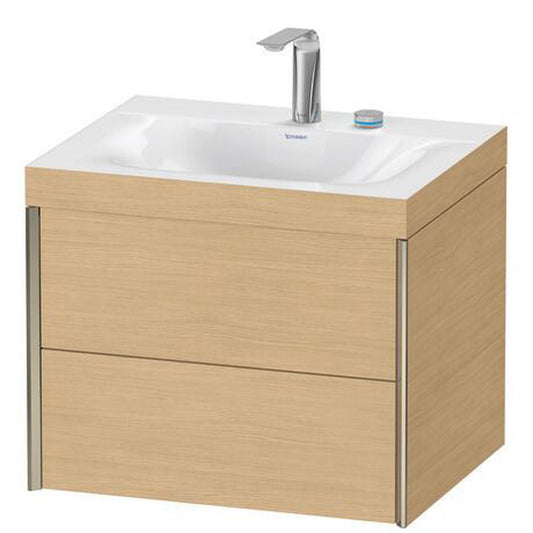 Duravit Xviu 24" x 20" x 19" Two Drawer C-Bonded Wall-Mount Vanity Kit With Two Tap Holes, Natural Oak (XV4614EB130C)