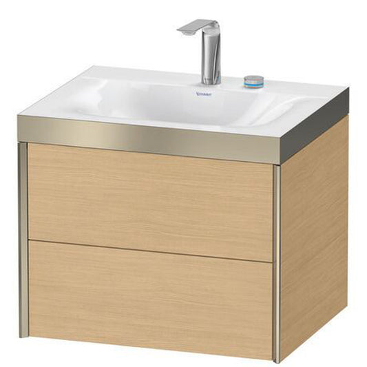 Duravit Xviu 24" x 20" x 19" Two Drawer C-Bonded Wall-Mount Vanity Kit With Two Tap Holes, Natural Oak (XV4614EB130P)