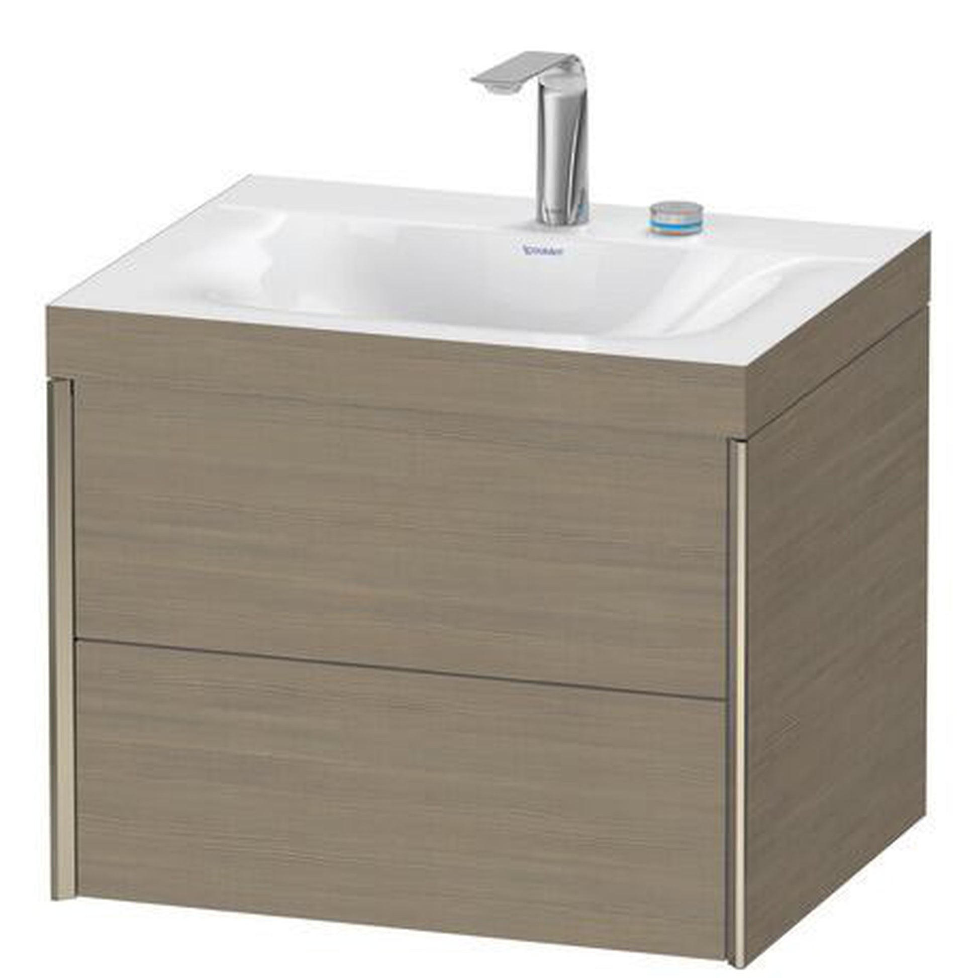 Duravit Xviu 24" x 20" x 19" Two Drawer C-Bonded Wall-Mount Vanity Kit With Two Tap Holes, Oak Terra (XV4614EB135C)