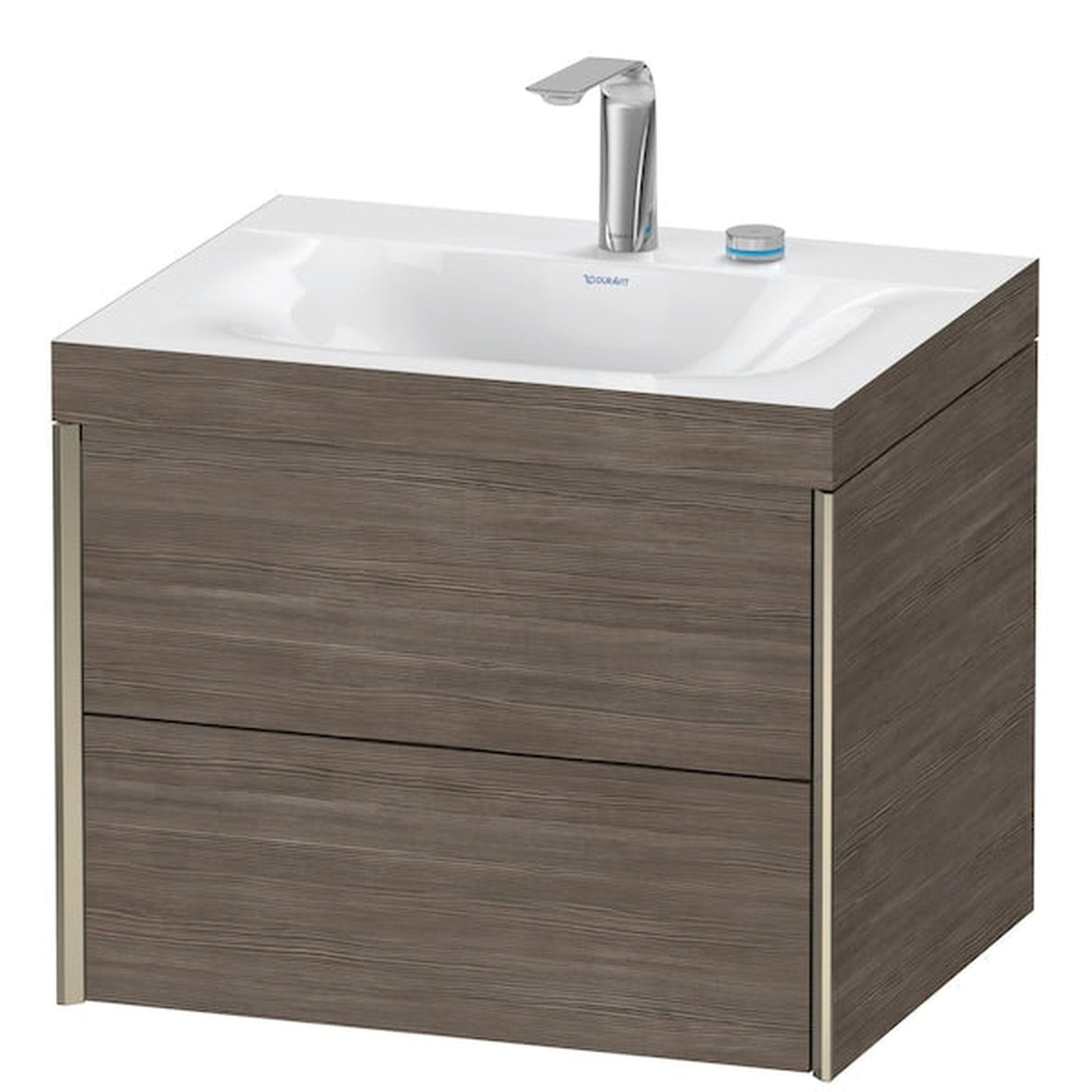 Duravit Xviu 24" x 20" x 19" Two Drawer C-Bonded Wall-Mount Vanity Kit With Two Tap Holes, Pine Terra (XV4614EB151C)