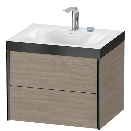 Duravit Xviu 24" x 20" x 19" Two Drawer C-Bonded Wall-Mount Vanity Kit With Two Tap Holes, Silver Pine (XV4614EB231P)