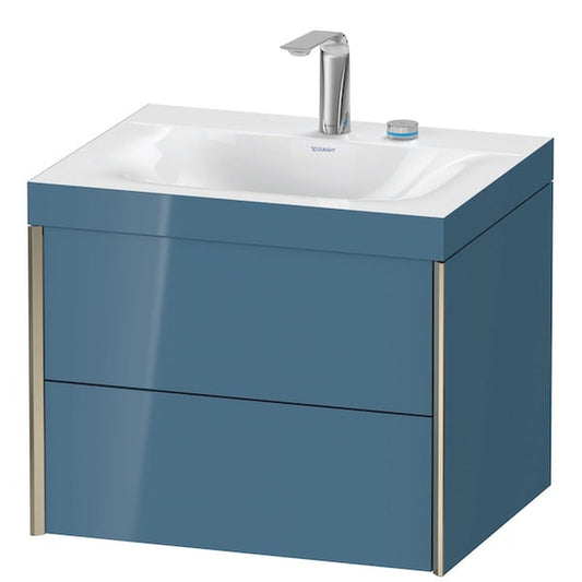 Duravit Xviu 24" x 20" x 19" Two Drawer C-Bonded Wall-Mount Vanity Kit With Two Tap Holes, Stone Blue (XV4614EB147C)