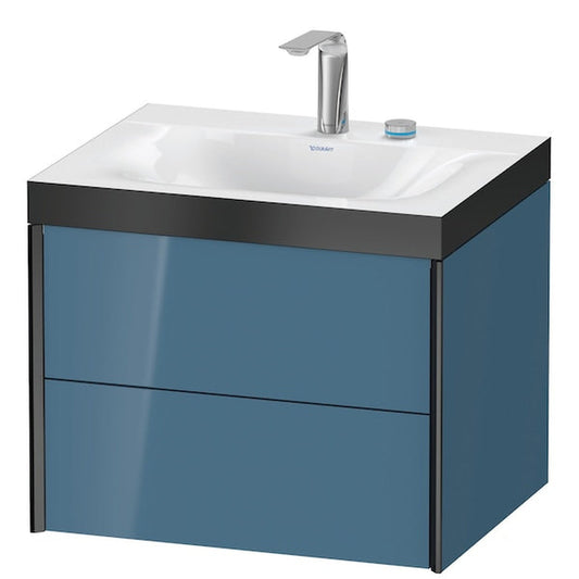 Duravit Xviu 24" x 20" x 19" Two Drawer C-Bonded Wall-Mount Vanity Kit With Two Tap Holes, Stone Blue (XV4614EB247P)
