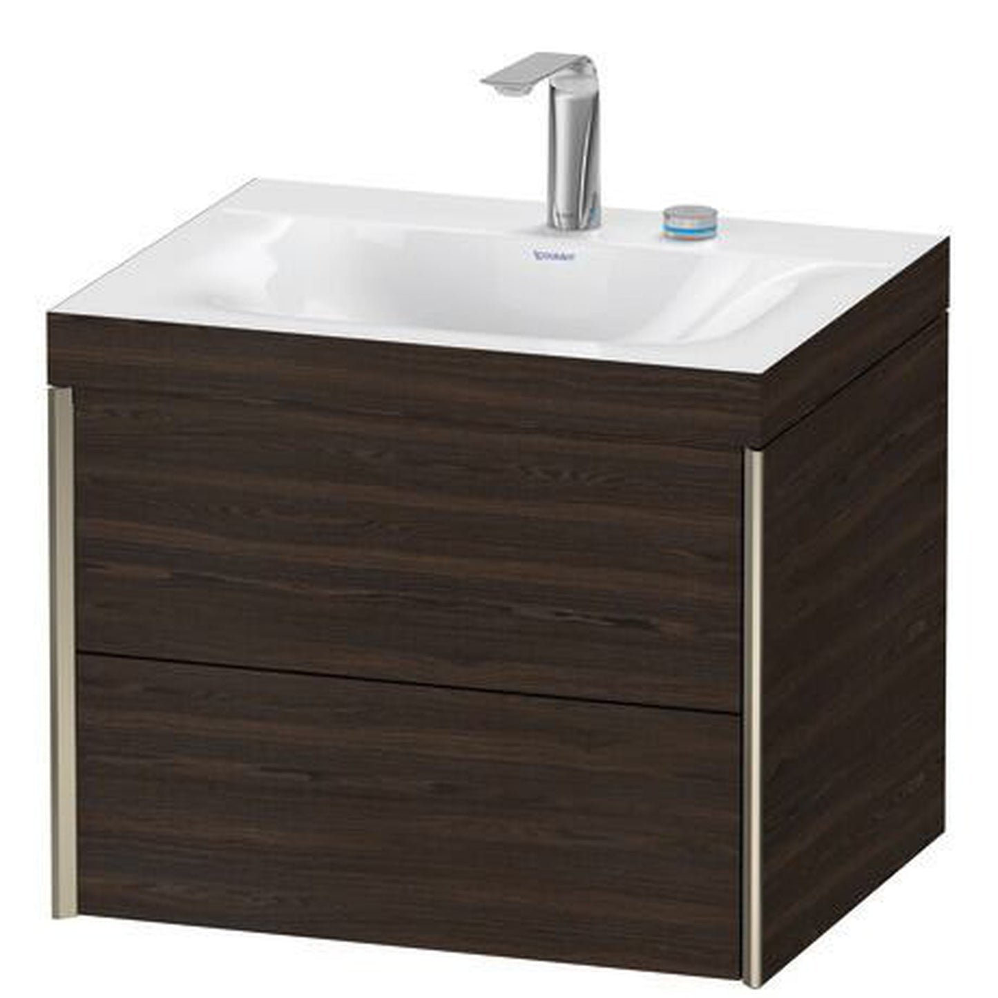 Duravit Xviu 24" x 20" x 19" Two Drawer C-Bonded Wall-Mount Vanity Kit With Two Tap Holes, Walnut Brushed (XV4614EB169C)