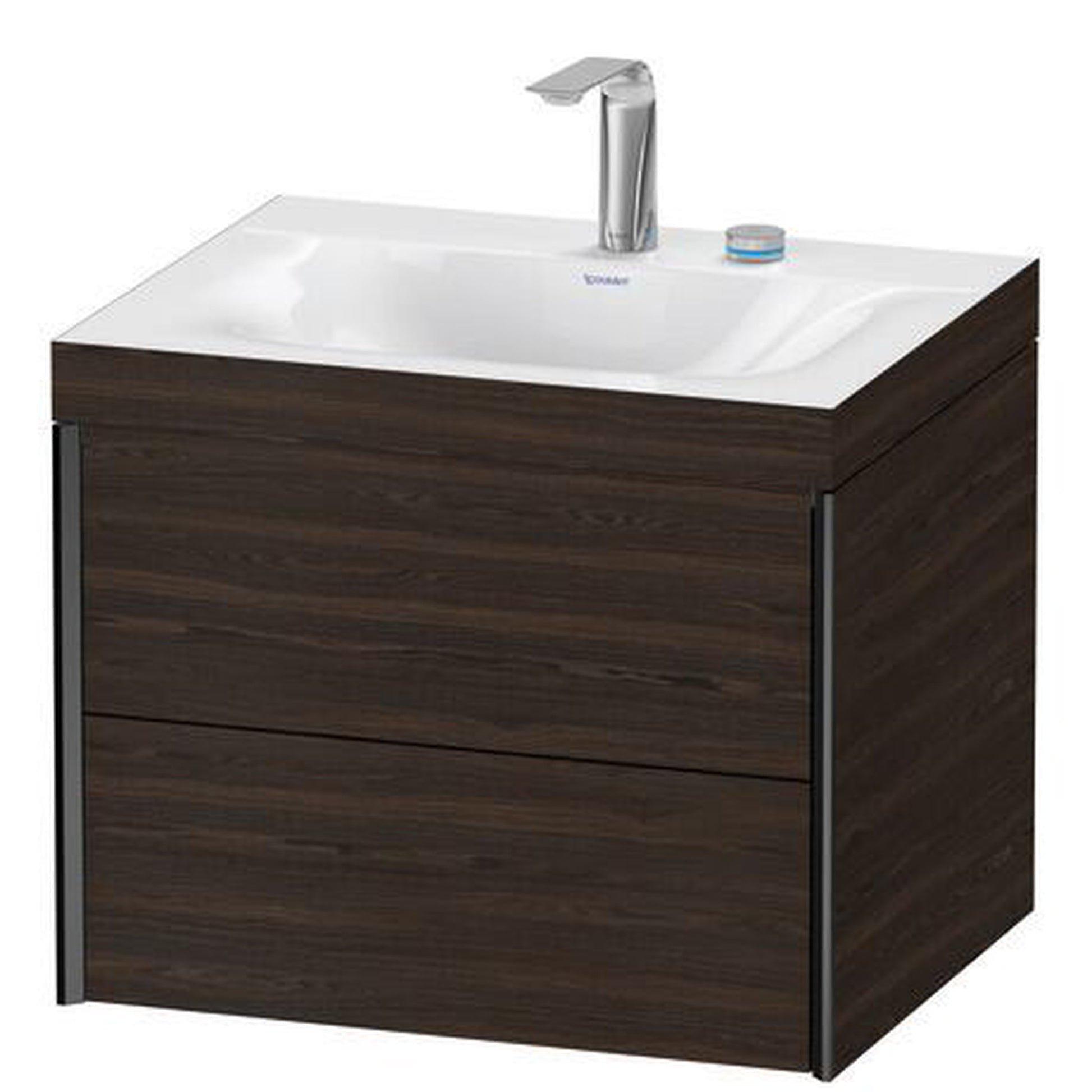 Duravit Xviu 24" x 20" x 19" Two Drawer C-Bonded Wall-Mount Vanity Kit With Two Tap Holes, Walnut Brushed (XV4614EB269C)