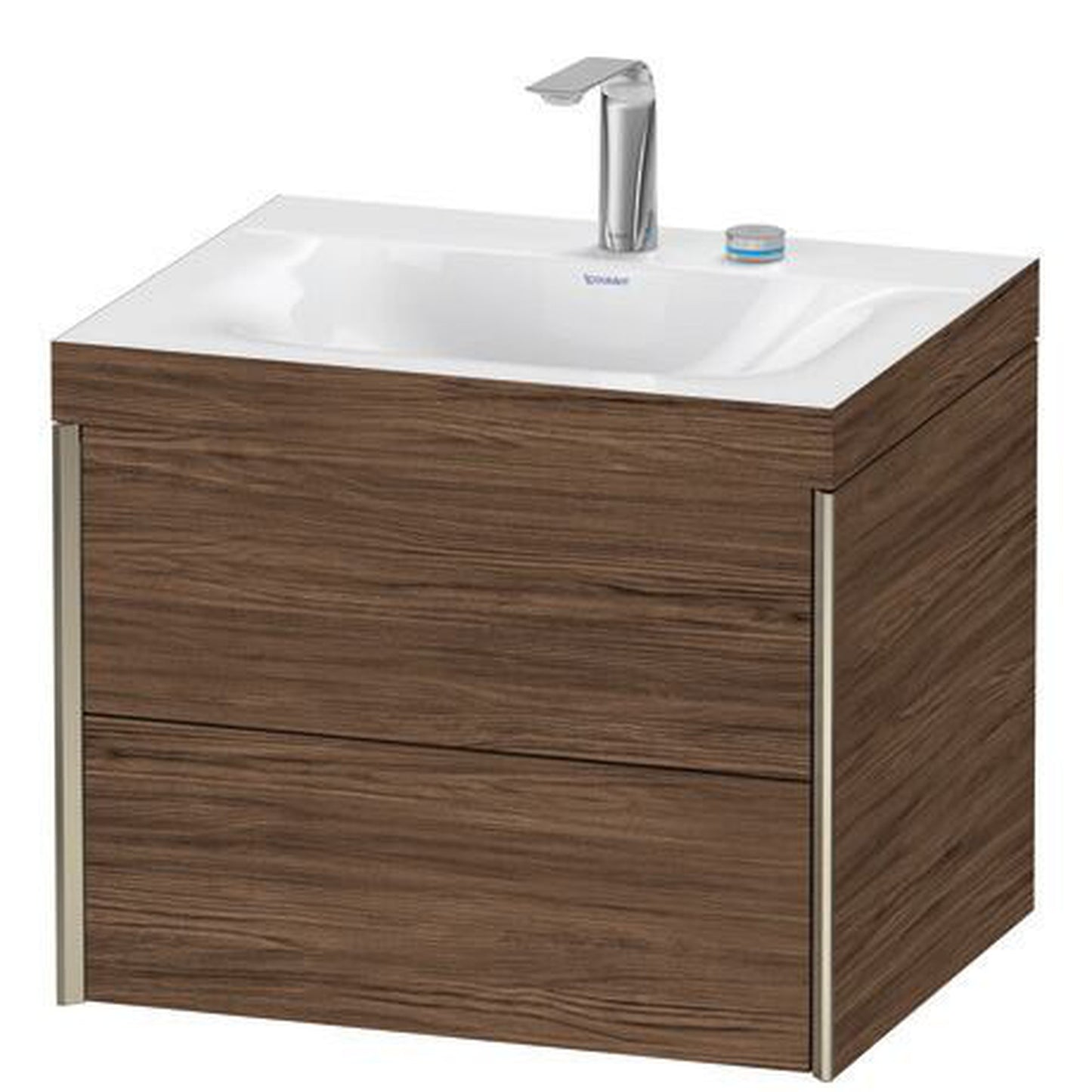 Duravit Xviu 24" x 20" x 19" Two Drawer C-Bonded Wall-Mount Vanity Kit With Two Tap Holes, Walnut Dark (XV4614EB121C)