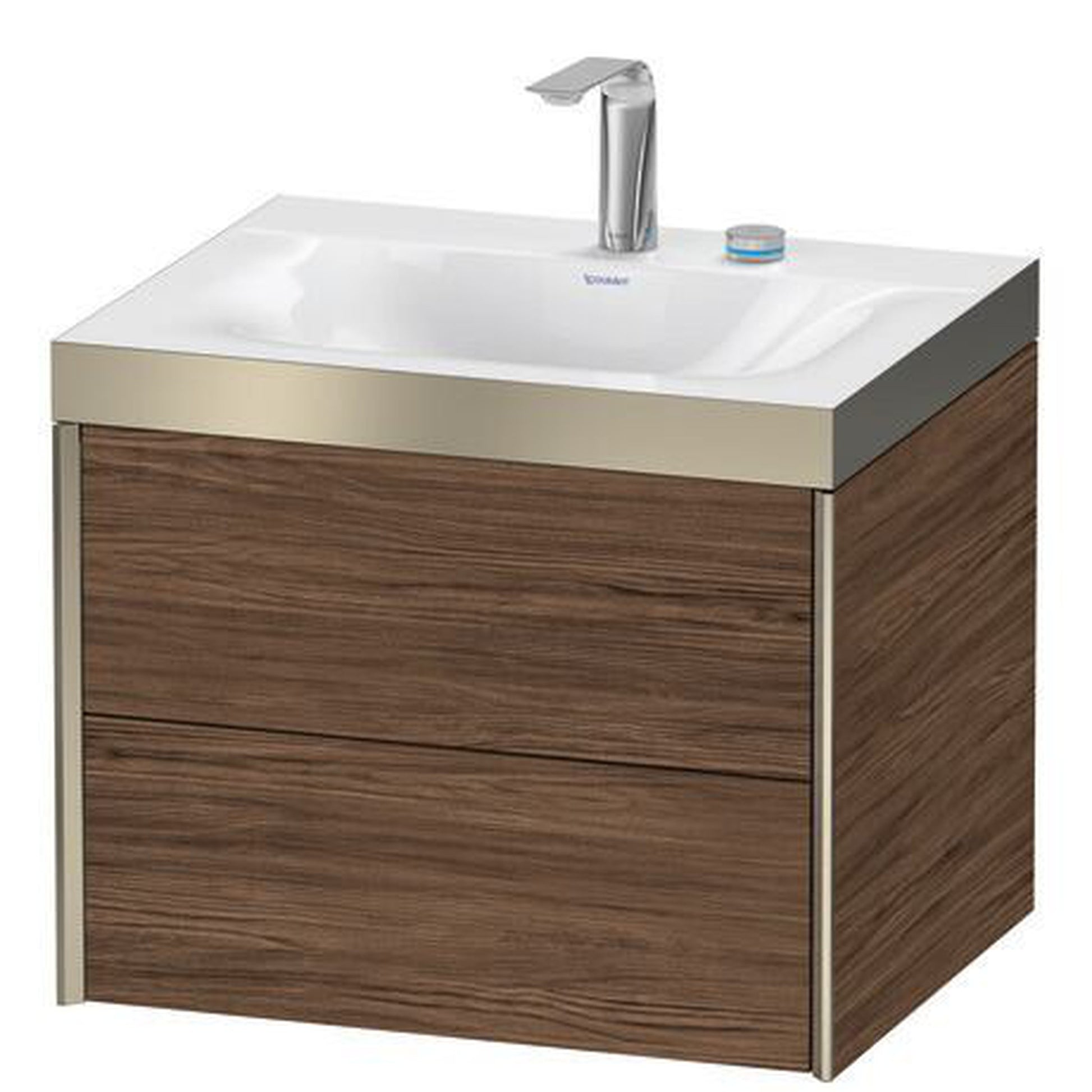 Duravit Xviu 24" x 20" x 19" Two Drawer C-Bonded Wall-Mount Vanity Kit With Two Tap Holes, Walnut Dark (XV4614EB121P)