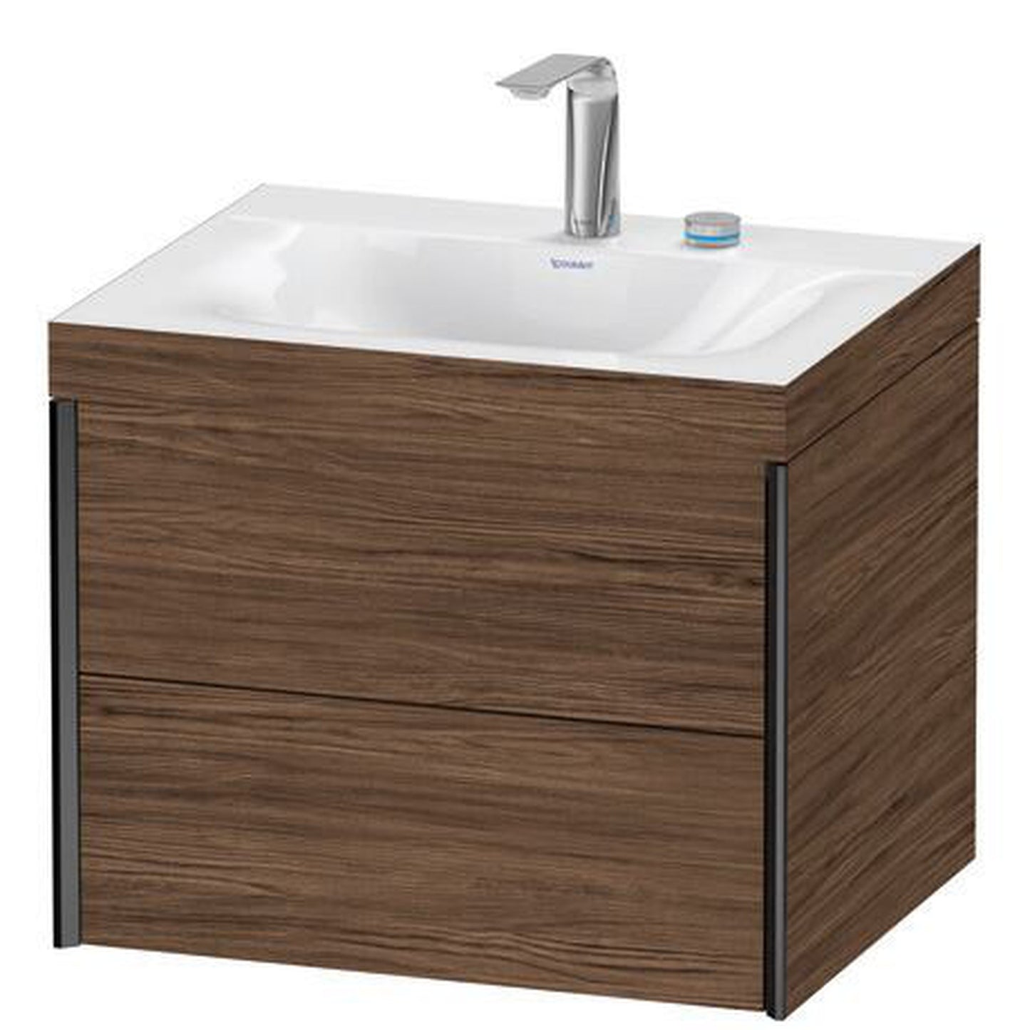 Duravit Xviu 24" x 20" x 19" Two Drawer C-Bonded Wall-Mount Vanity Kit With Two Tap Holes, Walnut Dark (XV4614EB221C)