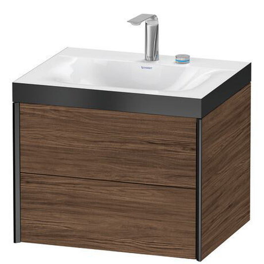 Duravit Xviu 24" x 20" x 19" Two Drawer C-Bonded Wall-Mount Vanity Kit With Two Tap Holes, Walnut Dark (XV4614EB221P)