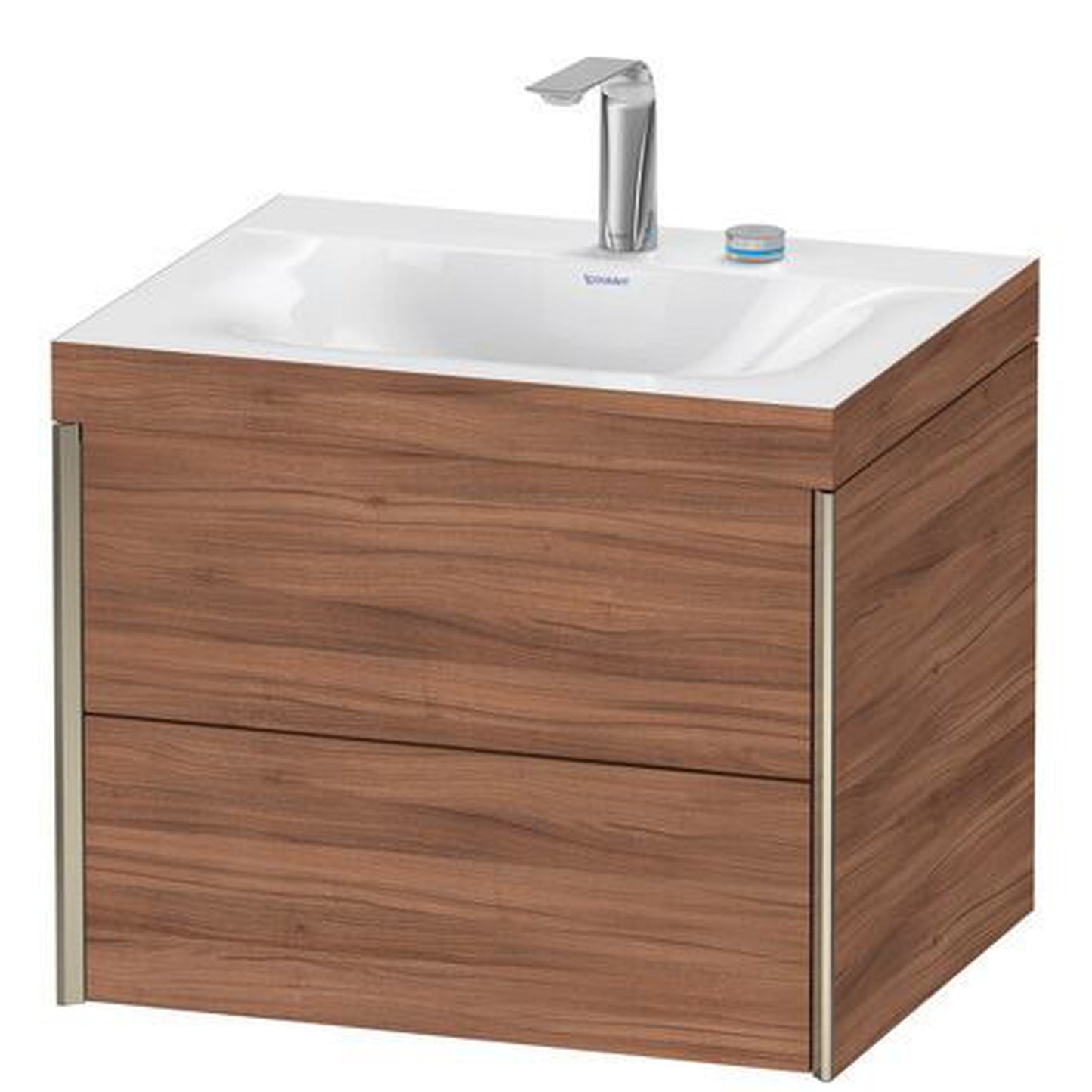 Duravit Xviu 24" x 20" x 19" Two Drawer C-Bonded Wall-Mount Vanity Kit With Two Tap Holes, Walnut (XV4614EB179C)