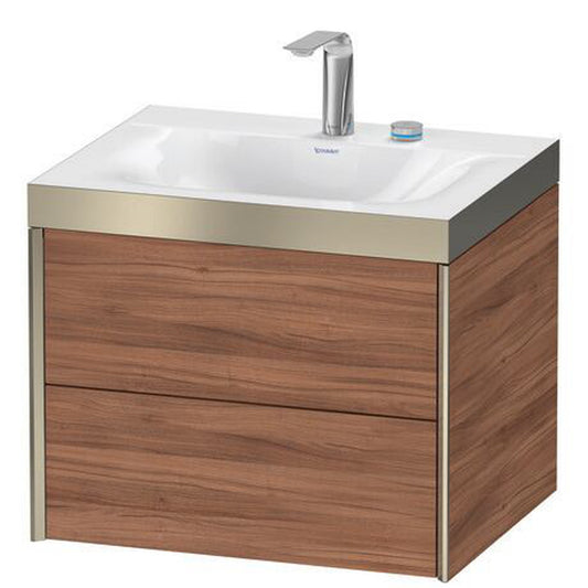 Duravit Xviu 24" x 20" x 19" Two Drawer C-Bonded Wall-Mount Vanity Kit With Two Tap Holes, Walnut (XV4614EB179P)