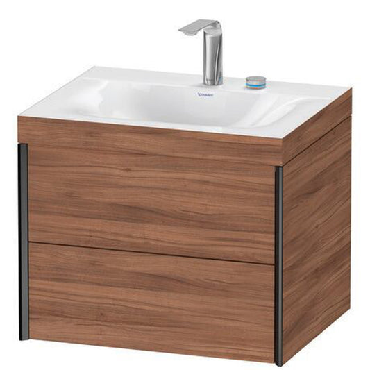 Duravit Xviu 24" x 20" x 19" Two Drawer C-Bonded Wall-Mount Vanity Kit With Two Tap Holes, Walnut (XV4614EB279C)