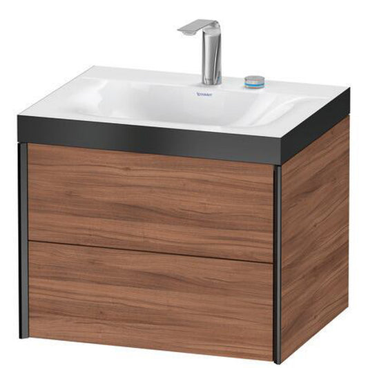 Duravit Xviu 24" x 20" x 19" Two Drawer C-Bonded Wall-Mount Vanity Kit With Two Tap Holes, Walnut (XV4614EB279P)