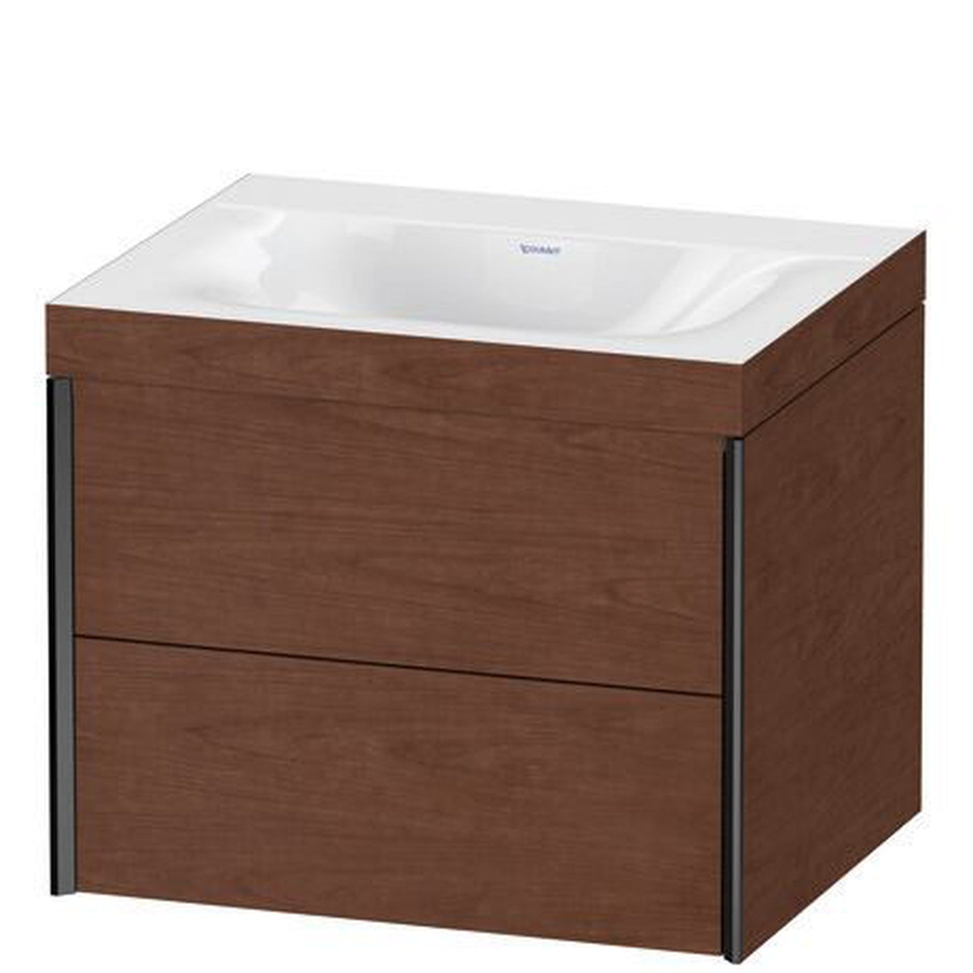 Duravit Xviu 24" x 20" x 19" Two Drawer C-Bonded Wall-Mount Vanity Kit Without Tap Hole, American Walnut (XV4614NB213C)