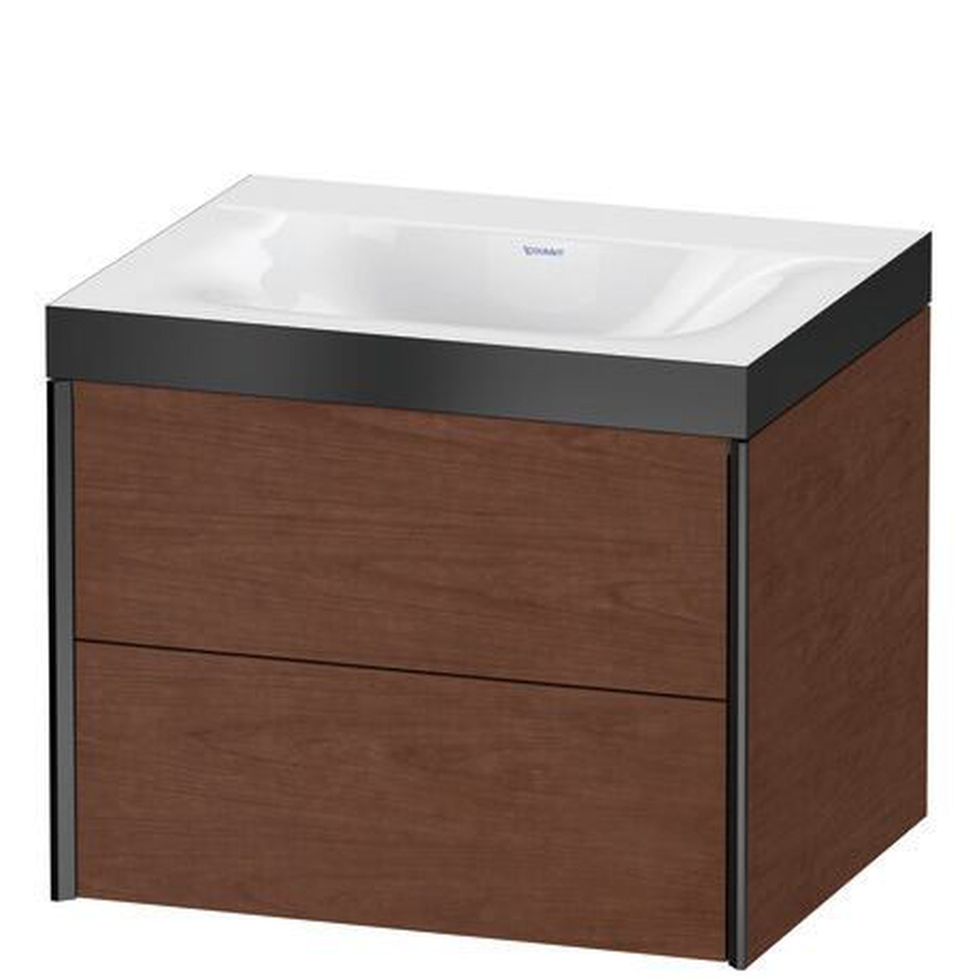 Duravit Xviu 24" x 20" x 19" Two Drawer C-Bonded Wall-Mount Vanity Kit Without Tap Hole, American Walnut (XV4614NB213P)