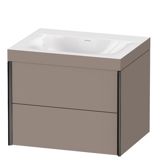 Duravit Xviu 24" x 20" x 19" Two Drawer C-Bonded Wall-Mount Vanity Kit Without Tap Hole, Basalt (XV4614NB243C)