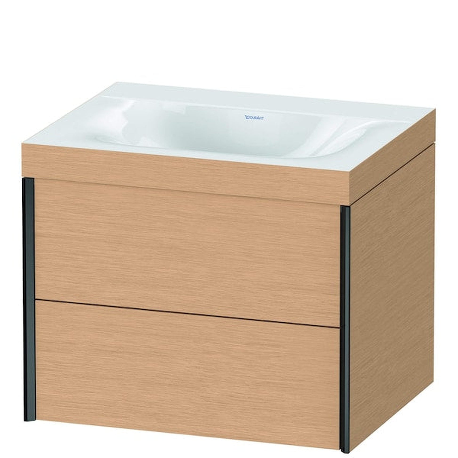 Duravit Xviu 24" x 20" x 19" Two Drawer C-Bonded Wall-Mount Vanity Kit Without Tap Hole, Brushed Oak (XV4614NB212C)