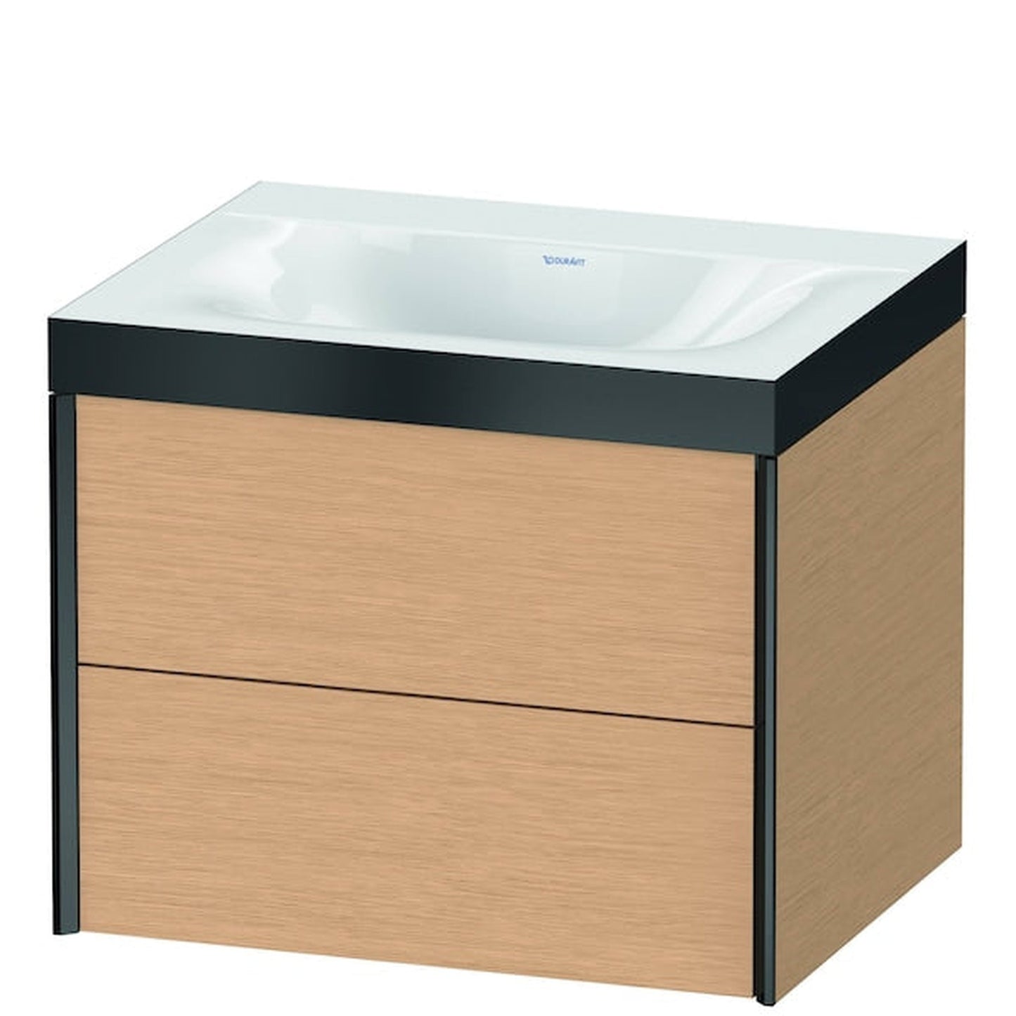 Duravit Xviu 24" x 20" x 19" Two Drawer C-Bonded Wall-Mount Vanity Kit Without Tap Hole, Brushed Oak (XV4614NB212P)