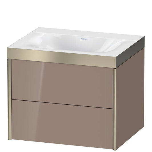 Duravit Xviu 24" x 20" x 19" Two Drawer C-Bonded Wall-Mount Vanity Kit Without Tap Hole, Cappuccino (XV4614NB186P)