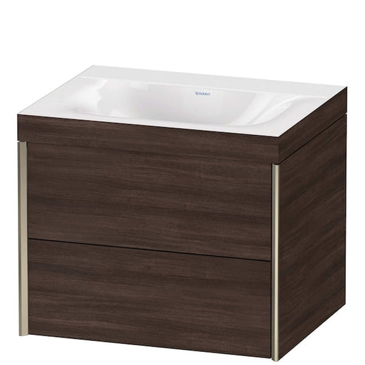 Duravit Xviu 24" x 20" x 19" Two Drawer C-Bonded Wall-Mount Vanity Kit Without Tap Hole, Chestnut Dark (XV4614NB153C)