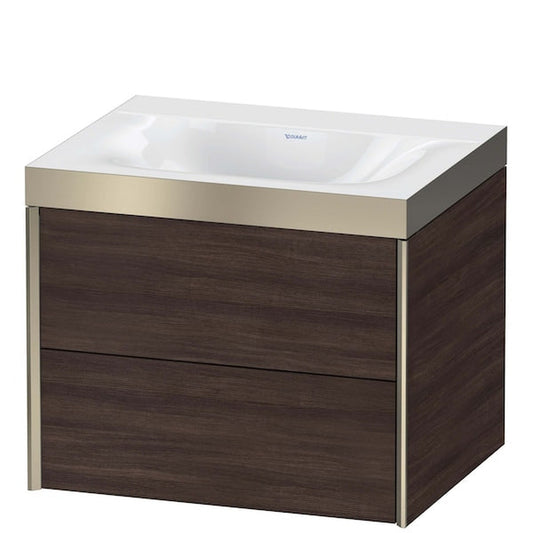 Duravit Xviu 24" x 20" x 19" Two Drawer C-Bonded Wall-Mount Vanity Kit Without Tap Hole, Chestnut Dark (XV4614NB153P)