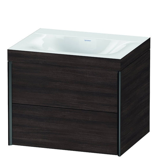 Duravit Xviu 24" x 20" x 19" Two Drawer C-Bonded Wall-Mount Vanity Kit Without Tap Hole, Chestnut Dark (XV4614NB253C)