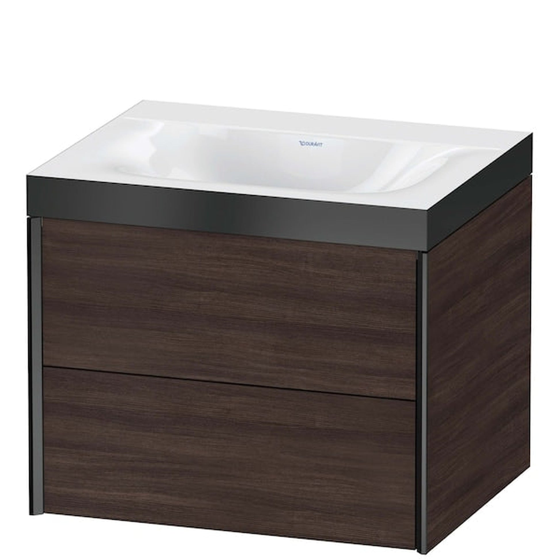 Duravit Xviu 24" x 20" x 19" Two Drawer C-Bonded Wall-Mount Vanity Kit Without Tap Hole, Chestnut Dark (XV4614NB253P)