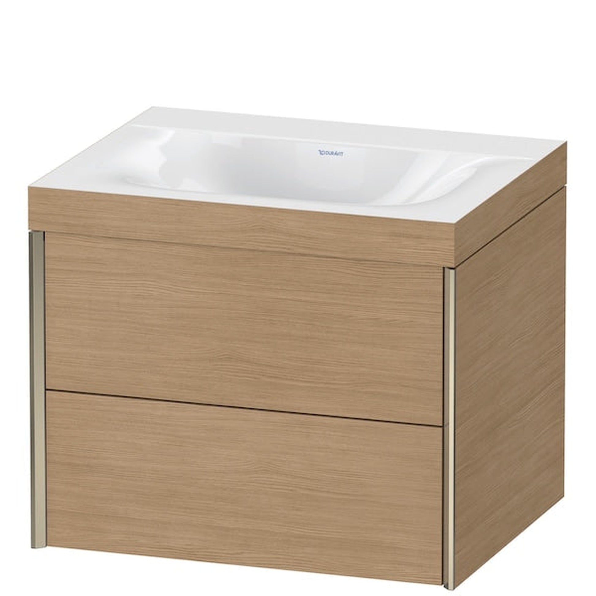 Duravit Xviu 24" x 20" x 19" Two Drawer C-Bonded Wall-Mount Vanity Kit Without Tap Hole, European Oak (XV4614NB152C)