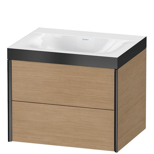 Duravit Xviu 24" x 20" x 19" Two Drawer C-Bonded Wall-Mount Vanity Kit Without Tap Hole, European Oak (XV4614NB252P)